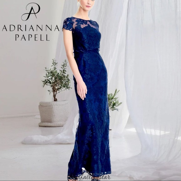 Adrianna Papell Metallic Lace Column Gown - Picture 2 of 7